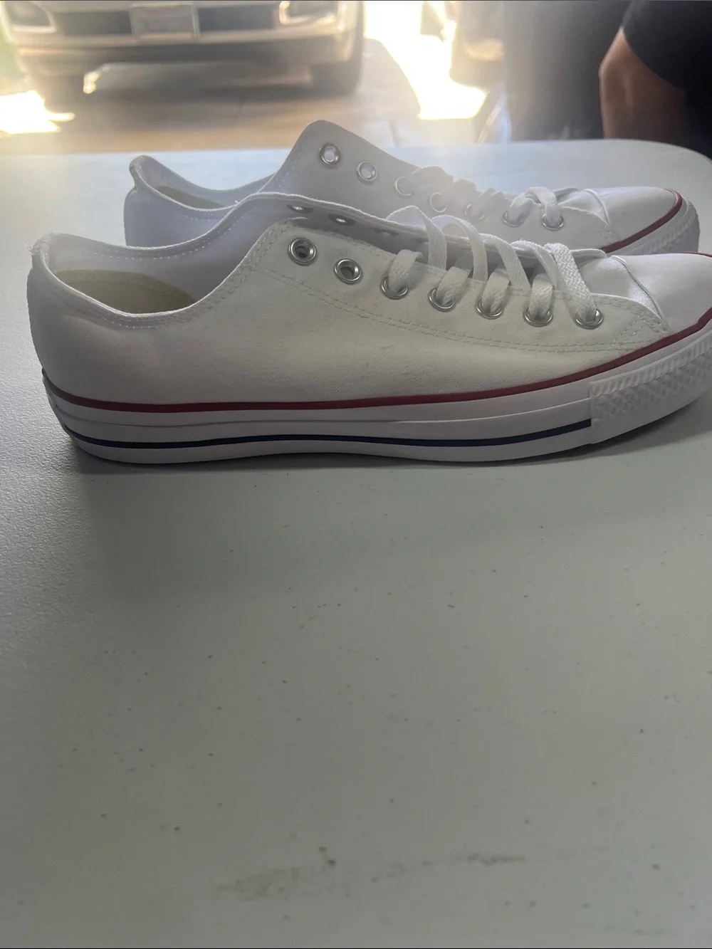 Converse Chuck Taylor All-Star White Low-Top Sneakers with Red & Navy Accents - Picture 3 of 8